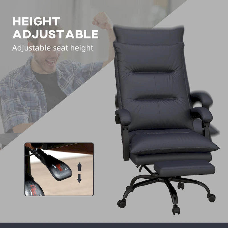Fauteuil de bureau massant à dossier haut avec 6 points de vibration, fauteuil d'ordinateur inclinable chauffant en microfibre avec repose-pieds