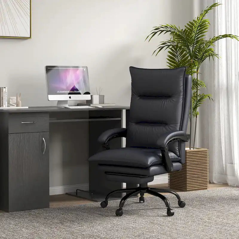 Fauteuil de bureau massant à dossier haut avec 6 points de vibration, fauteuil d'ordinateur inclinable chauffant en microfibre avec repose-pieds