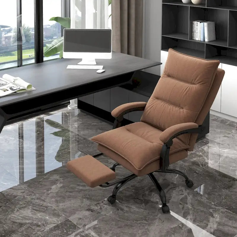 Fauteuil de bureau massant à dossier haut avec 6 points de vibration, fauteuil d'ordinateur inclinable chauffant en microfibre avec repose-pieds
