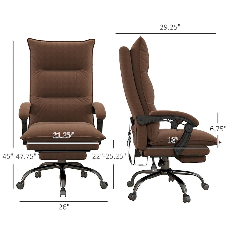 Fauteuil de bureau massant à dossier haut avec 6 points de vibration, fauteuil d'ordinateur inclinable chauffant en microfibre avec repose-pieds