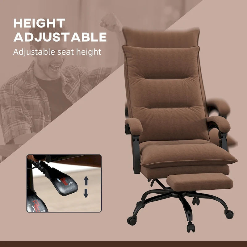 Fauteuil de bureau massant à dossier haut avec 6 points de vibration, fauteuil d'ordinateur inclinable chauffant en microfibre avec repose-pieds