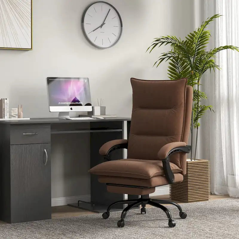 Fauteuil de bureau massant à dossier haut avec 6 points de vibration, fauteuil d'ordinateur inclinable chauffant en microfibre avec repose-pieds