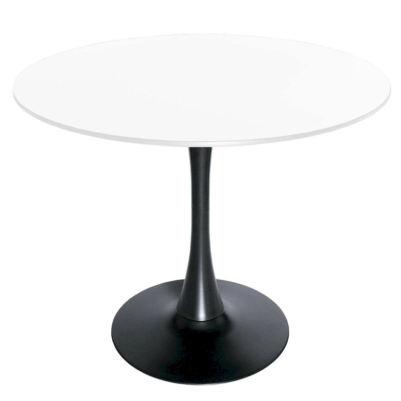 Table de salle à manger ronde de style milieu du siècle, 32 po, plateau en bois MDF et pied tulipe en fer brillant pour cuisine et salle à manger