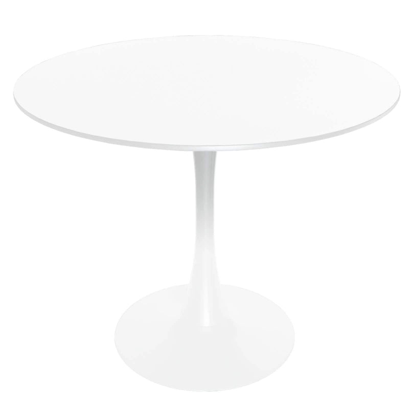 Table de salle à manger ronde de style milieu du siècle, 32 po, plateau en bois MDF et pied tulipe en fer brillant pour cuisine et salle à manger