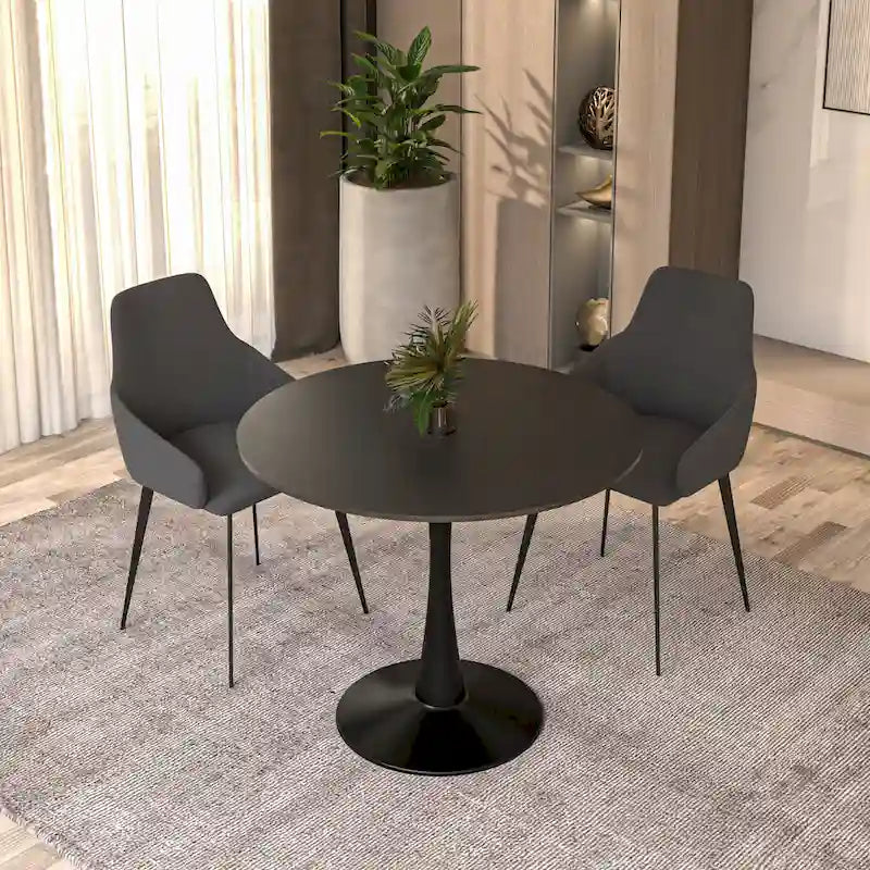 Table de salle à manger ronde de style milieu du siècle, 32 po, plateau en bois MDF et pied tulipe en fer brillant pour cuisine et salle à manger