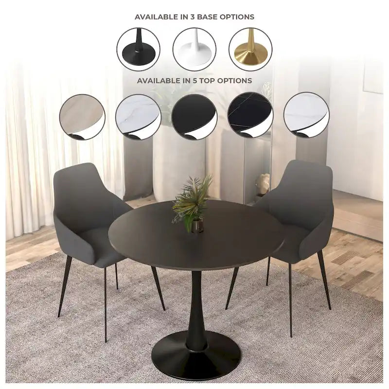Table de salle à manger ronde de style milieu du siècle, 32 po, plateau en bois MDF et pied tulipe en fer brillant pour cuisine et salle à manger