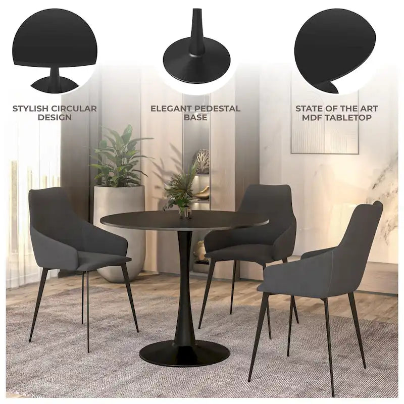 Table de salle à manger ronde de style milieu du siècle, 32 po, plateau en bois MDF et pied tulipe en fer brillant pour cuisine et salle à manger