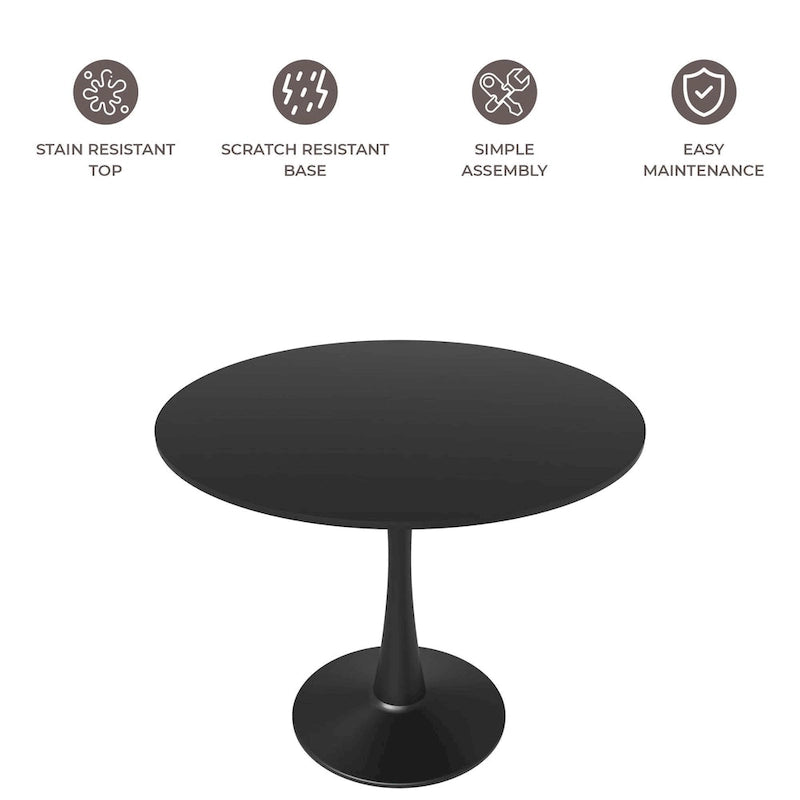 Table de salle à manger ronde de style milieu du siècle, 32 po, plateau en bois MDF et pied tulipe en fer brillant pour cuisine et salle à manger