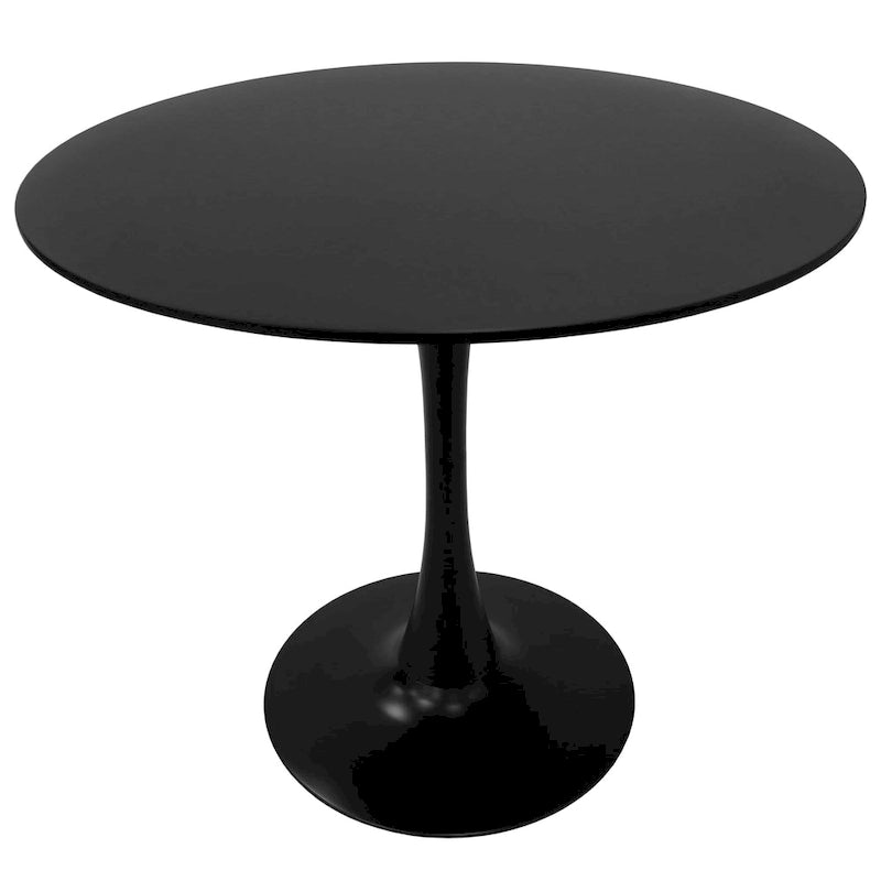 Table de salle à manger ronde de style milieu du siècle, 32 po, plateau en bois MDF et pied tulipe en fer brillant pour cuisine et salle à manger