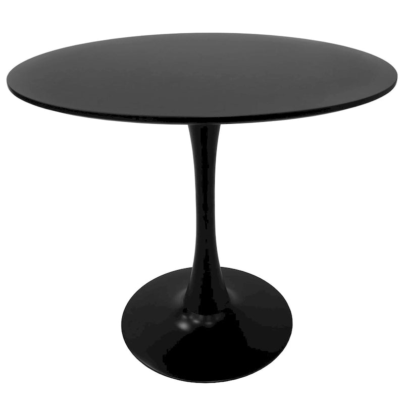 Table de salle à manger ronde de style milieu du siècle, 32 po, plateau en bois MDF et pied tulipe en fer brillant pour cuisine et salle à manger