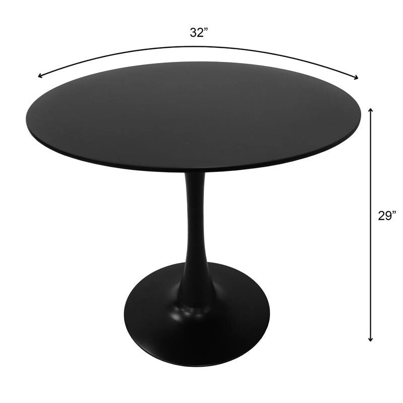 Table de salle à manger ronde de style milieu du siècle, 32 po, plateau en bois MDF et pied tulipe en fer brillant pour cuisine et salle à manger