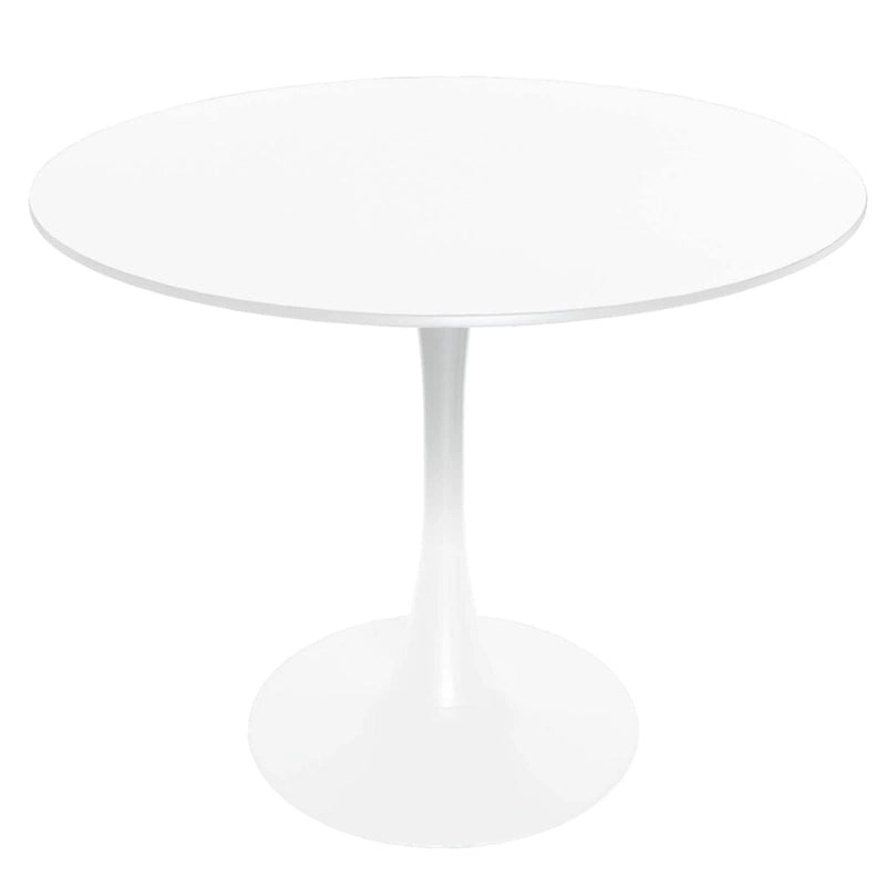 Table de salle à manger ronde de style milieu du siècle, 32 po, plateau en bois MDF et pied tulipe en fer brillant pour cuisine et salle à manger