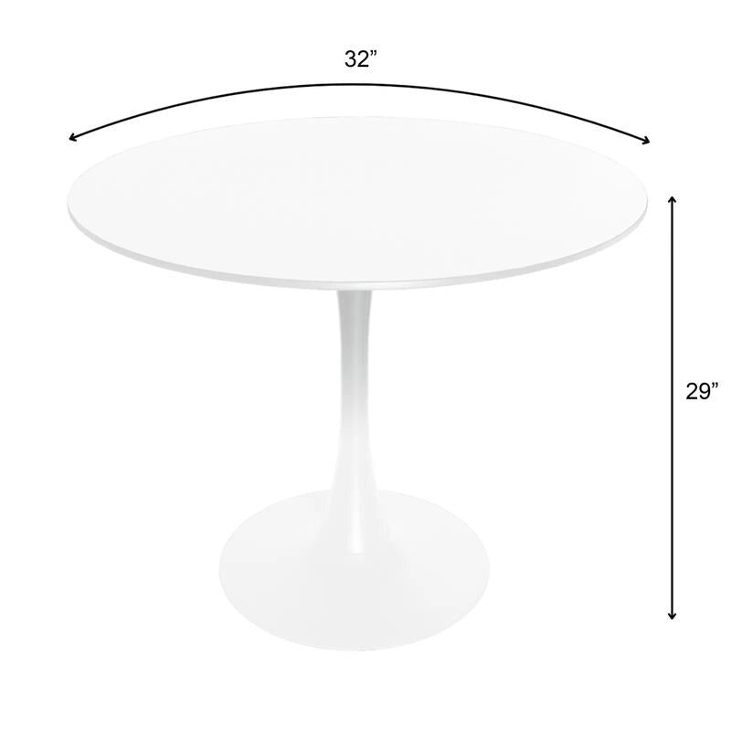 Table de salle à manger ronde de style milieu du siècle, 32 po, plateau en bois MDF et pied tulipe en fer brillant pour cuisine et salle à manger