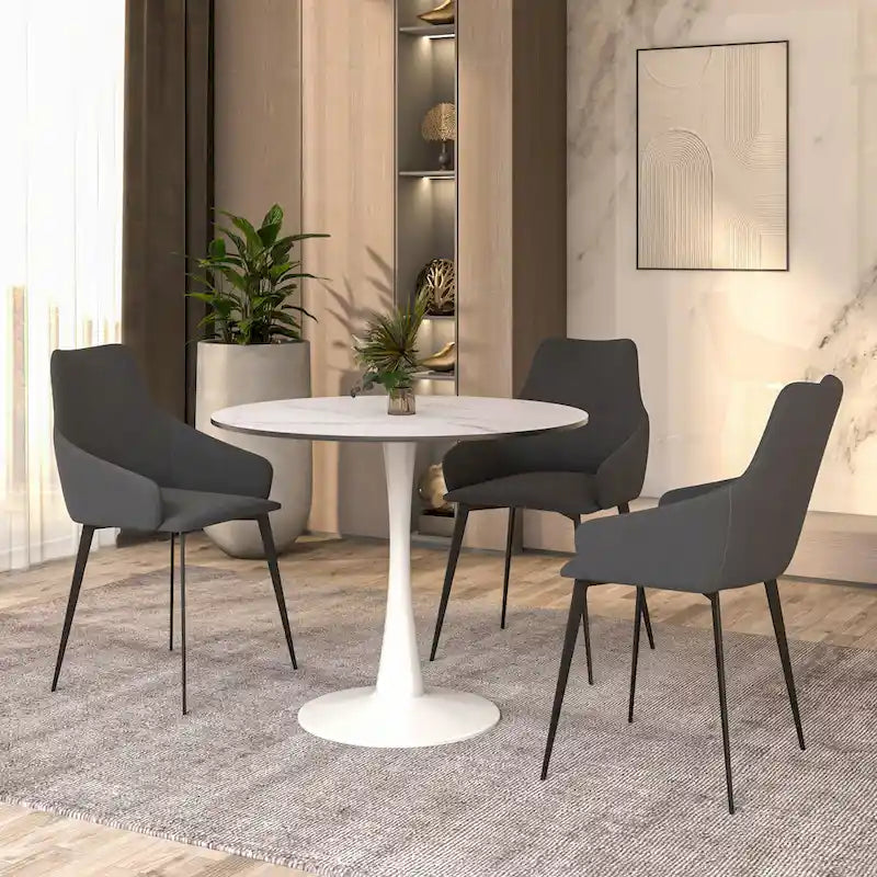 Table de salle à manger ronde de style milieu du siècle, 32 po, plateau en bois MDF et pied tulipe en fer brillant pour cuisine et salle à manger