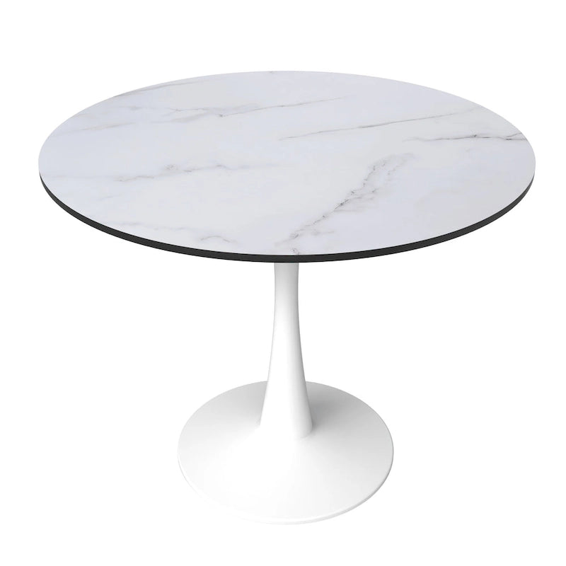 Table de salle à manger ronde de style milieu du siècle, 32 po, plateau en bois MDF et pied tulipe en fer brillant pour cuisine et salle à manger