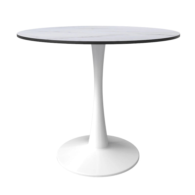 Table de salle à manger ronde de style milieu du siècle, 32 po, plateau en bois MDF et pied tulipe en fer brillant pour cuisine et salle à manger