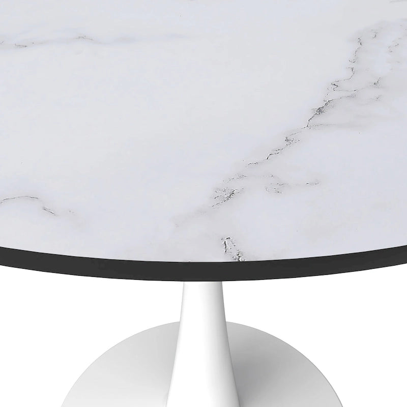 Table de salle à manger ronde de style milieu du siècle, 32 po, plateau en bois MDF et pied tulipe en fer brillant pour cuisine et salle à manger