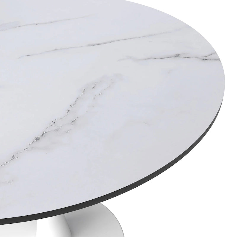 Table de salle à manger ronde de style milieu du siècle, 32 po, plateau en bois MDF et pied tulipe en fer brillant pour cuisine et salle à manger