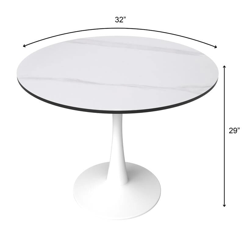 Table de salle à manger ronde de style milieu du siècle, 32 po, plateau en bois MDF et pied tulipe en fer brillant pour cuisine et salle à manger