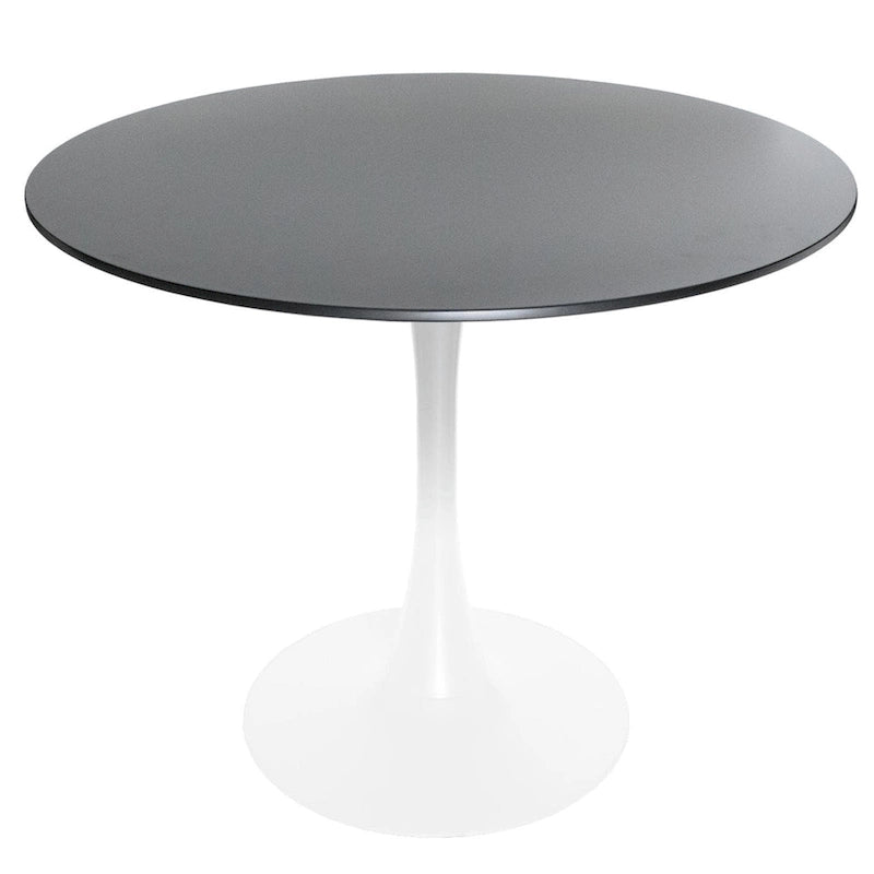Table de salle à manger ronde de style milieu du siècle, 32 po, plateau en bois MDF et pied tulipe en fer brillant pour cuisine et salle à manger
