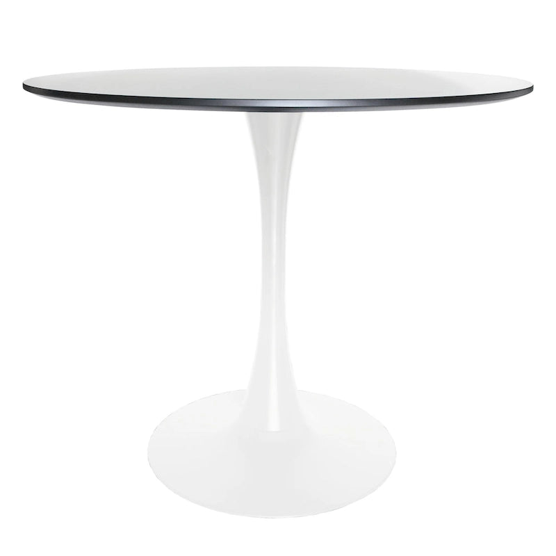 Table de salle à manger ronde de style milieu du siècle, 32 po, plateau en bois MDF et pied tulipe en fer brillant pour cuisine et salle à manger