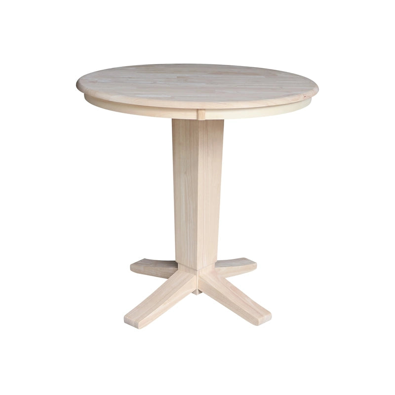 Table de salle à manger piédestal en bois massif à hauteur de comptoir avec plateau rond