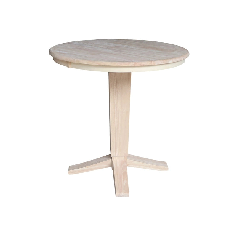 Table de salle à manger piédestal en bois massif à hauteur de comptoir avec plateau rond