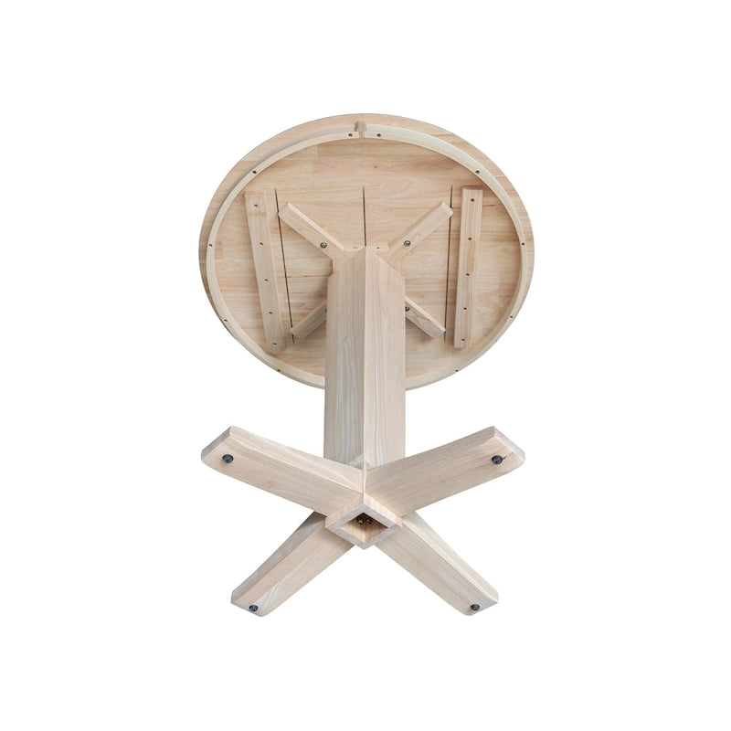 Table de salle à manger piédestal en bois massif à hauteur de comptoir avec plateau rond