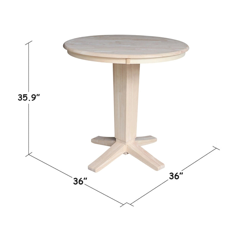 Table de salle à manger piédestal en bois massif à hauteur de comptoir avec plateau rond
