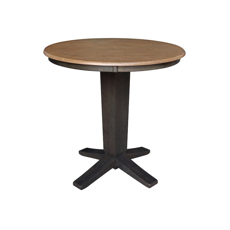 Table de salle à manger piédestal en bois massif à hauteur de comptoir avec plateau rond