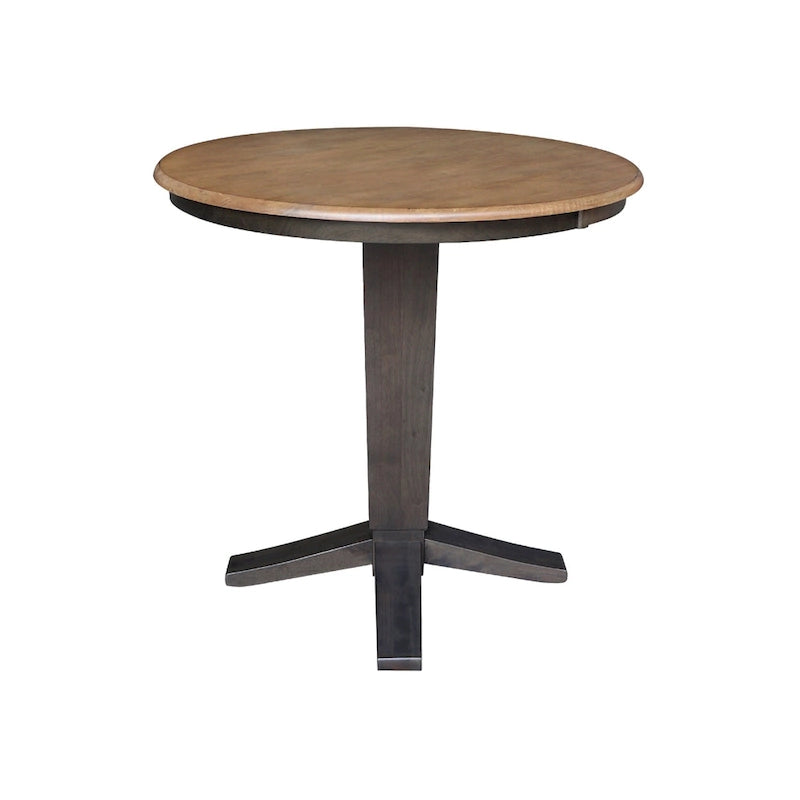 Table de salle à manger piédestal en bois massif à hauteur de comptoir avec plateau rond
