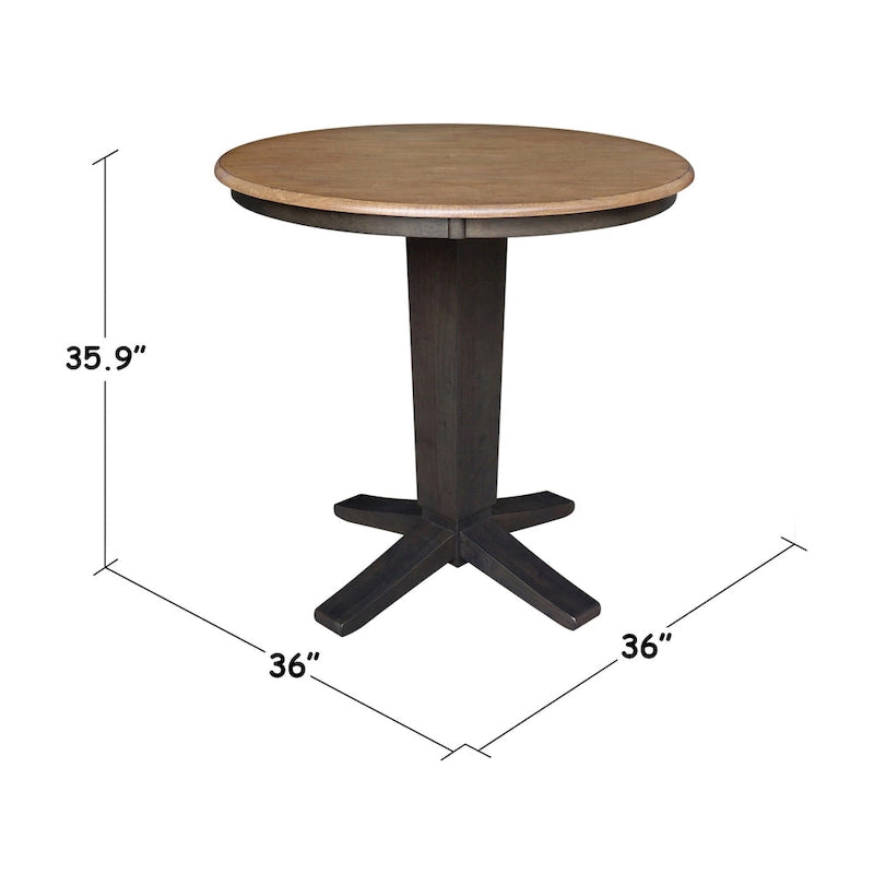 Table de salle à manger piédestal en bois massif à hauteur de comptoir avec plateau rond