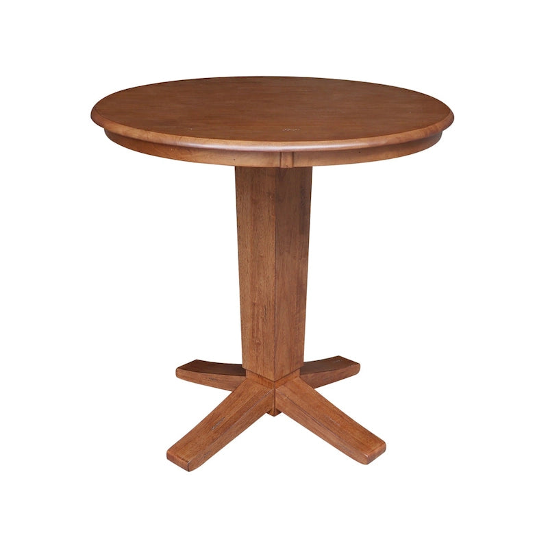 Table de salle à manger piédestal en bois massif à hauteur de comptoir avec plateau rond