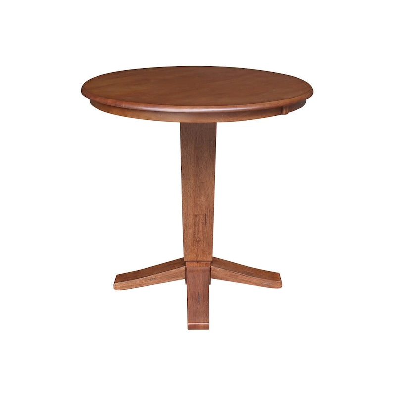 Table de salle à manger piédestal en bois massif à hauteur de comptoir avec plateau rond