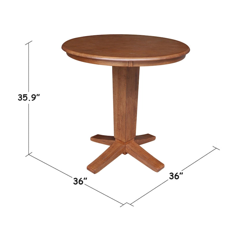 Table de salle à manger piédestal en bois massif à hauteur de comptoir avec plateau rond