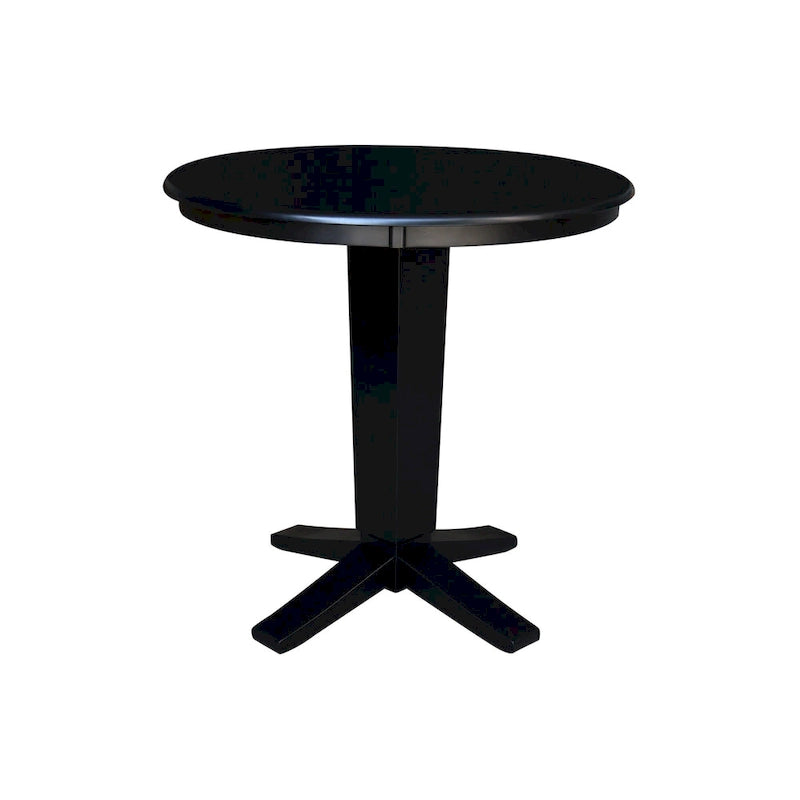 Table de salle à manger piédestal en bois massif à hauteur de comptoir avec plateau rond