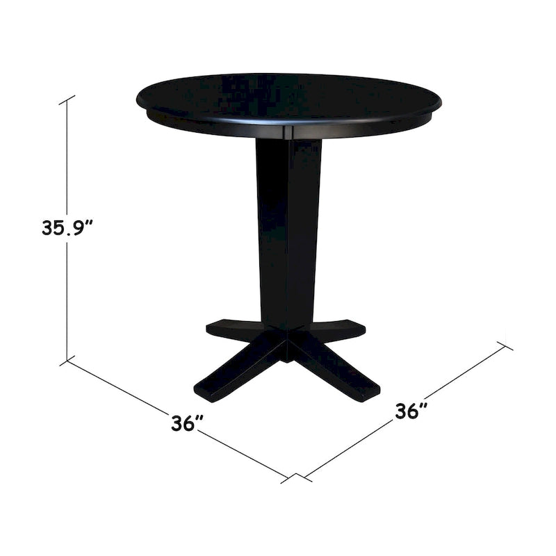 Table de salle à manger piédestal en bois massif à hauteur de comptoir avec plateau rond