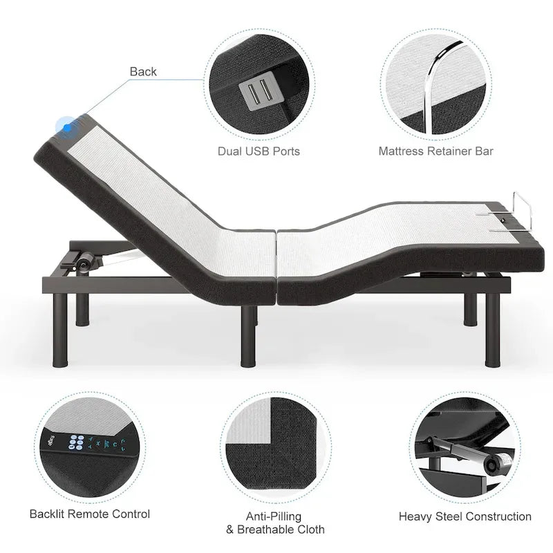 Lit ajustable Zéro Gravité avec massage et télécommande sans fil