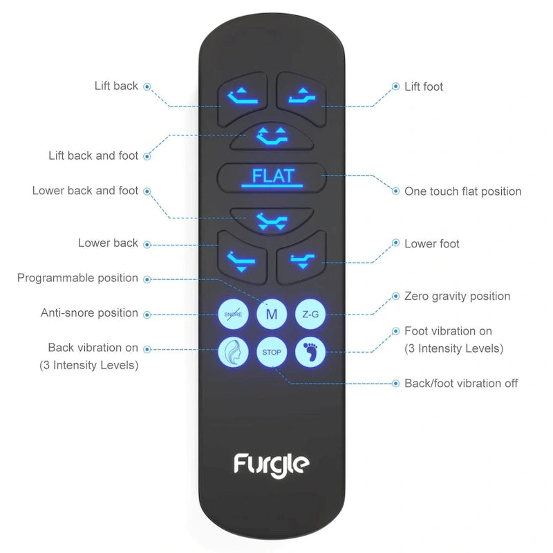 Lit ajustable Zéro Gravité avec massage et télécommande sans fil