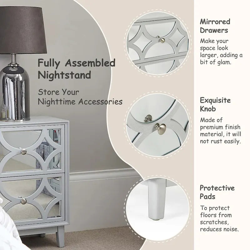 Table de chevet contemporaine avec façade miroir, commode moderne pour chambre à coucher, salon, entrée