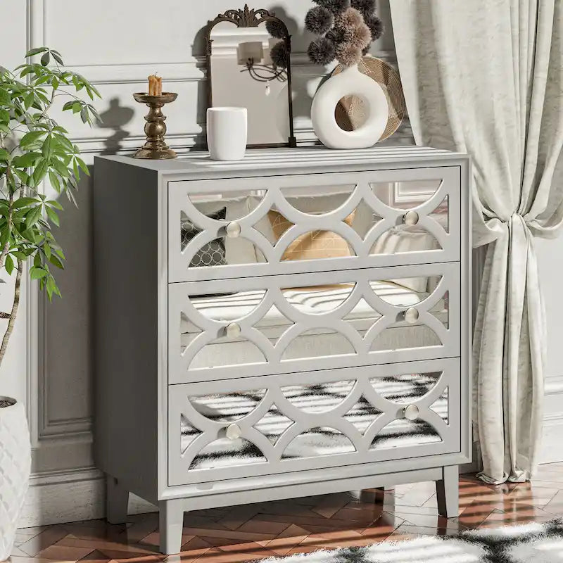 Table de chevet contemporaine avec façade miroir, commode moderne pour chambre à coucher, salon, entrée