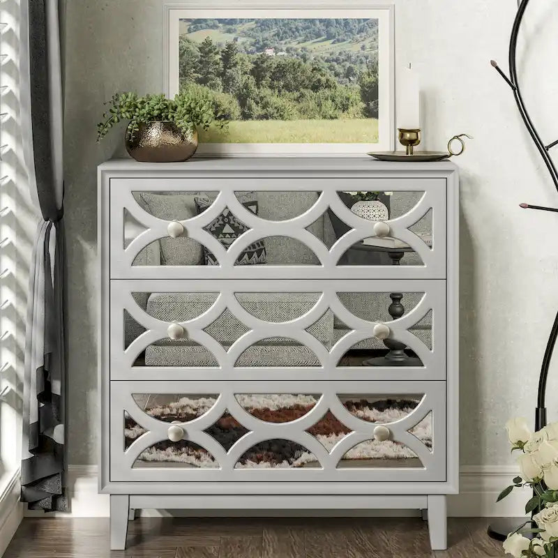 Table de chevet contemporaine avec façade miroir, commode moderne pour chambre à coucher, salon, entrée