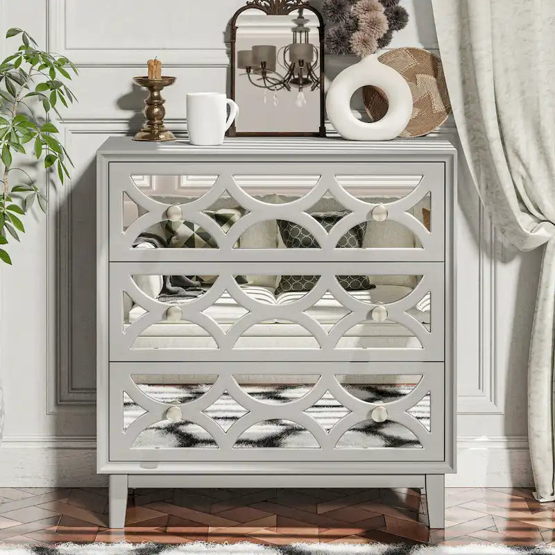 Table de chevet contemporaine avec façade miroir, commode moderne pour chambre à coucher, salon, entrée