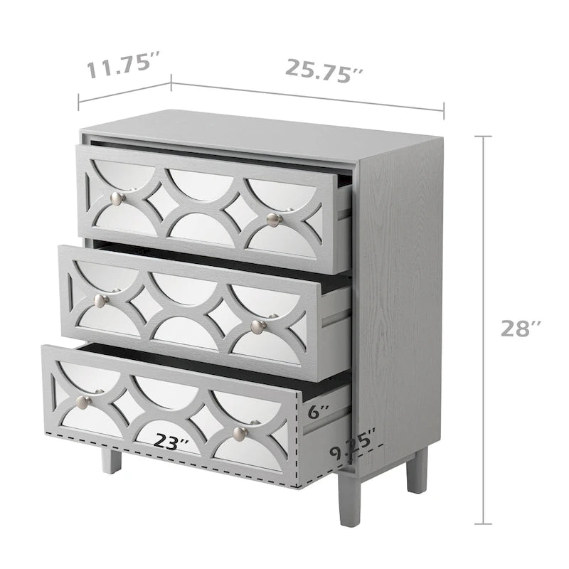 Table de chevet contemporaine avec façade miroir, commode moderne pour chambre à coucher, salon, entrée