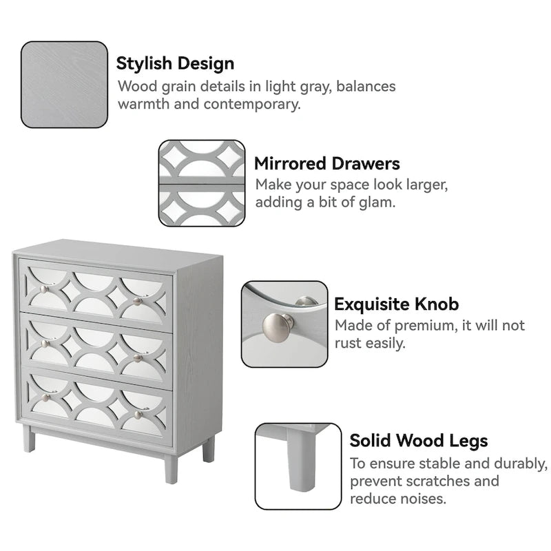 Table de chevet contemporaine avec façade miroir, commode moderne pour chambre à coucher, salon, entrée