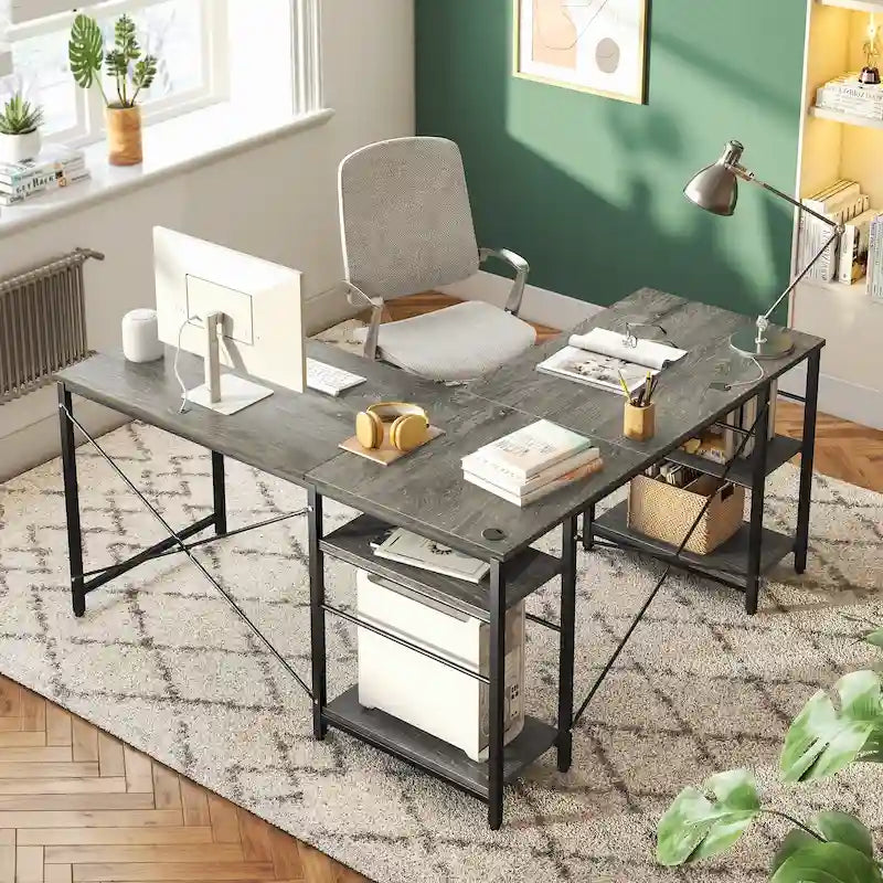 Bureau d'angle en L de 95,2 pouces avec étagères
