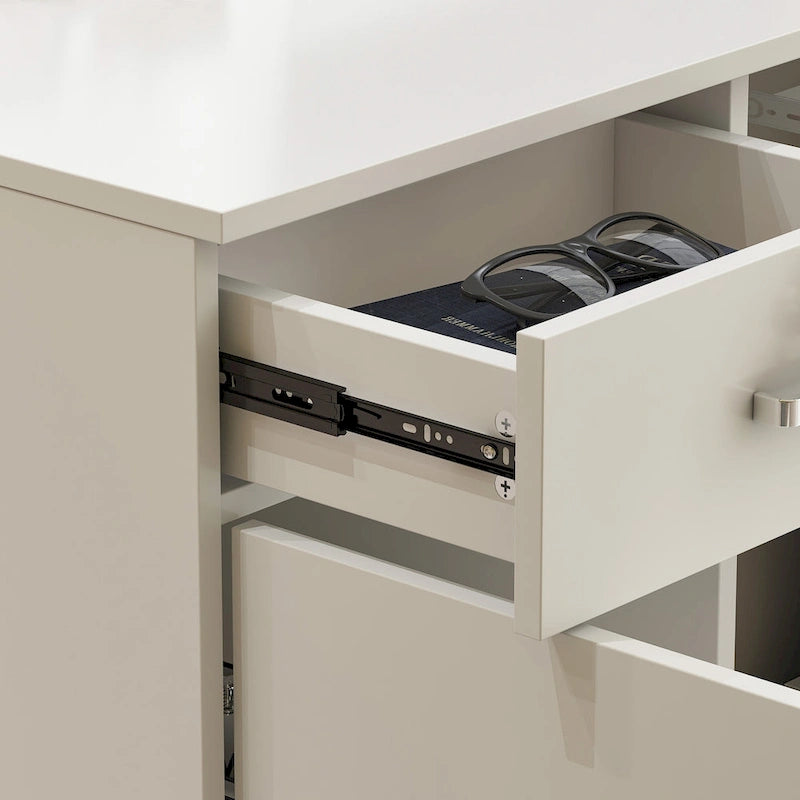 Bureau de réception en L en bois avec tiroir à clavier