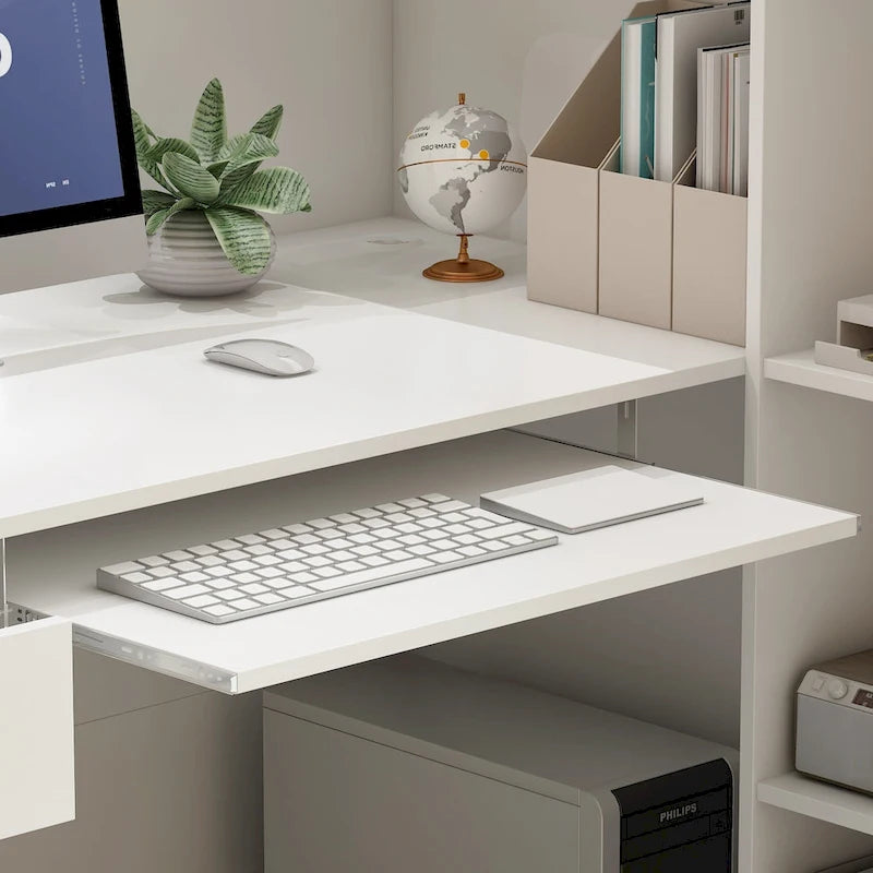 Bureau de réception en L en bois avec tiroir à clavier