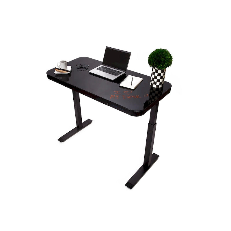 Bureau assis-debout électrique en verre trempé de 120,65 cm avec ports de chargement USB
