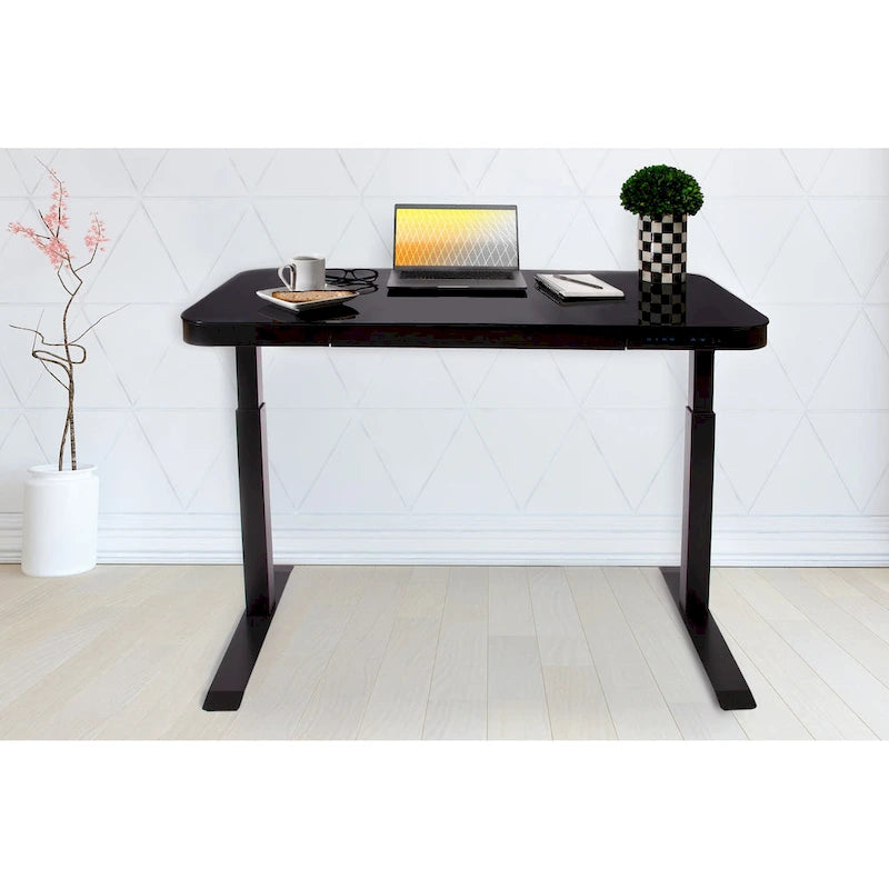 Bureau assis-debout électrique en verre trempé de 120,65 cm avec ports de chargement USB